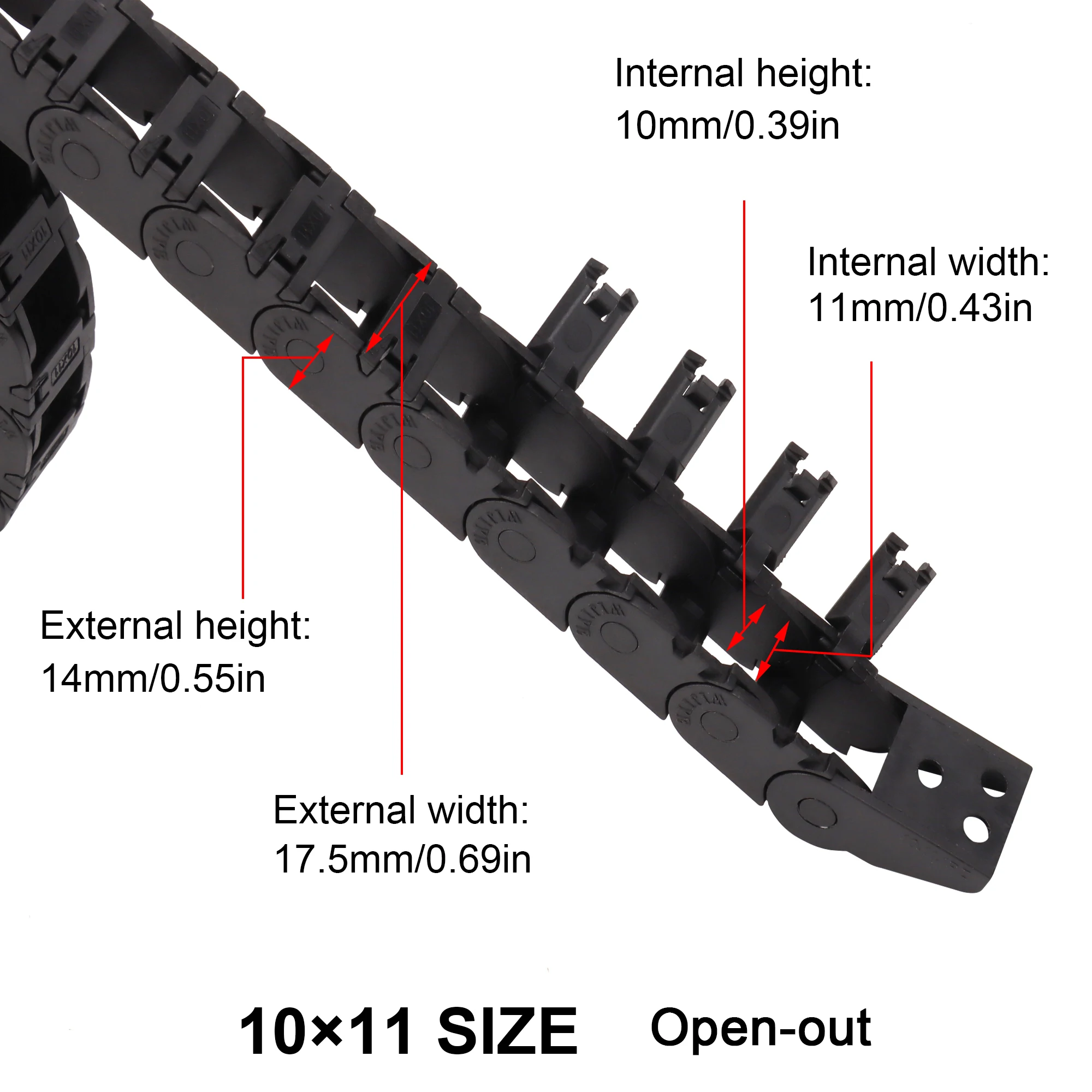 Open Drag Chain Bridge Type 10x10 10x11 10x15 10x20 10x30 15x30 L1m Cable Carrier with Ends for CNC 3D Printer Voron Trident