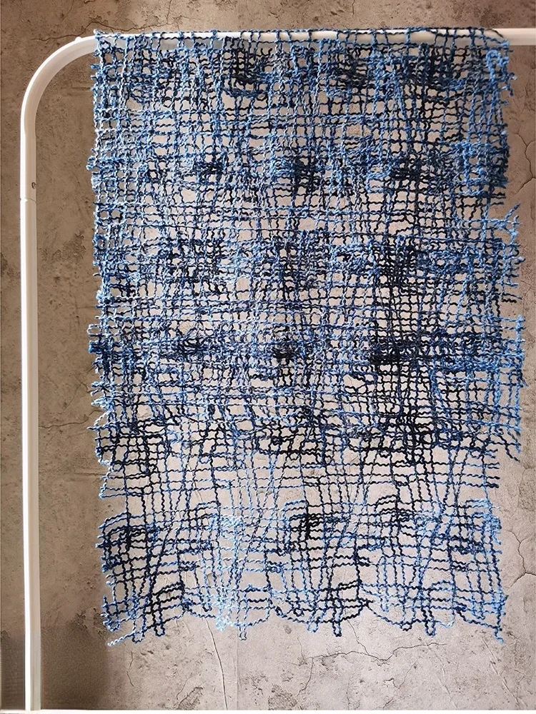 

Ткань из тканой сетки, ажурная синяя сетка, платье, шаль, ткань для шитья одежды, ткань «сделай сам», для двора, акриловый полиэстер, материал