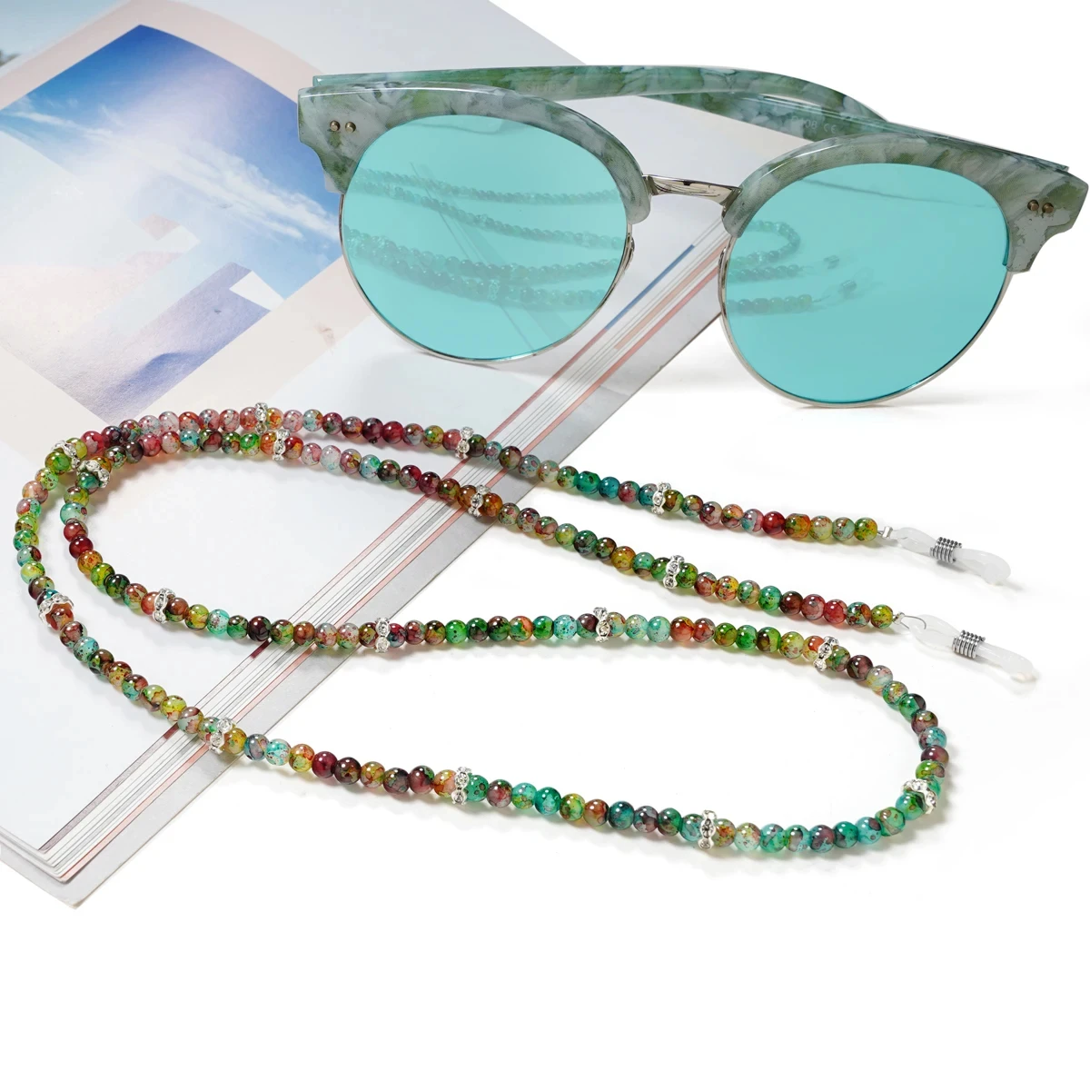 Agate Beaded Eyeglasses Chains for Women, New Chic Women’s Colored Beads Sunglasses Chains 4mm，Women’s Beaded Eyewear Necklace