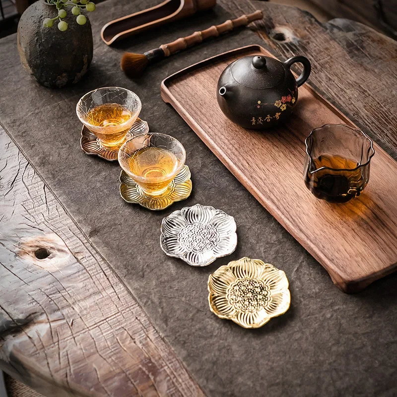 صواني شاي نحاسية عتيقة مضادة للحروق ، حامل أكواب ، وسادة حصيرة ، شاي كونغ فو ، قاعدة قهوة ، طراز ياباني ، إكسسوارات حفل