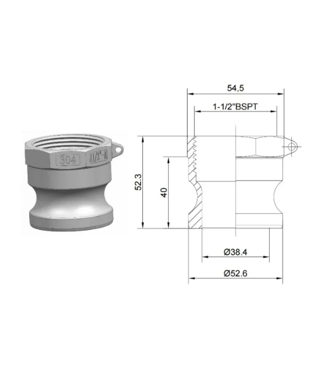 1-1/2 дюйма DN40, тип A, фитинг с канавкой Camlock из нержавеющей стали 304, быстроразъемный соединительный адаптер