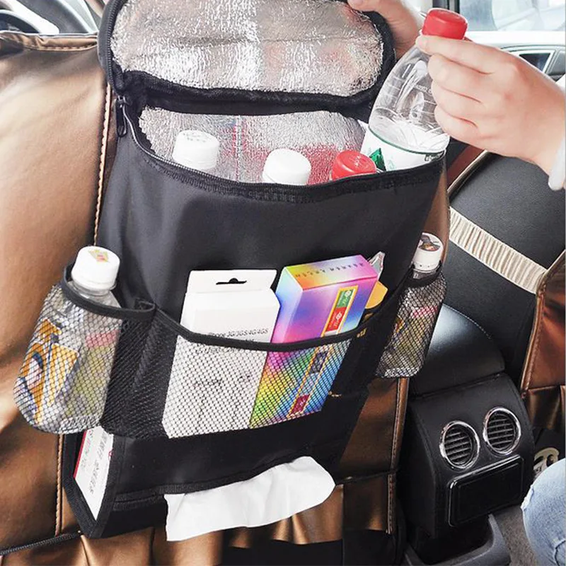 Auto Seat Back Multi-Pocket Ice Pack Bag Hanging Organizer Collector Storage Box Car Interior Accessories Black Stowing Tidying