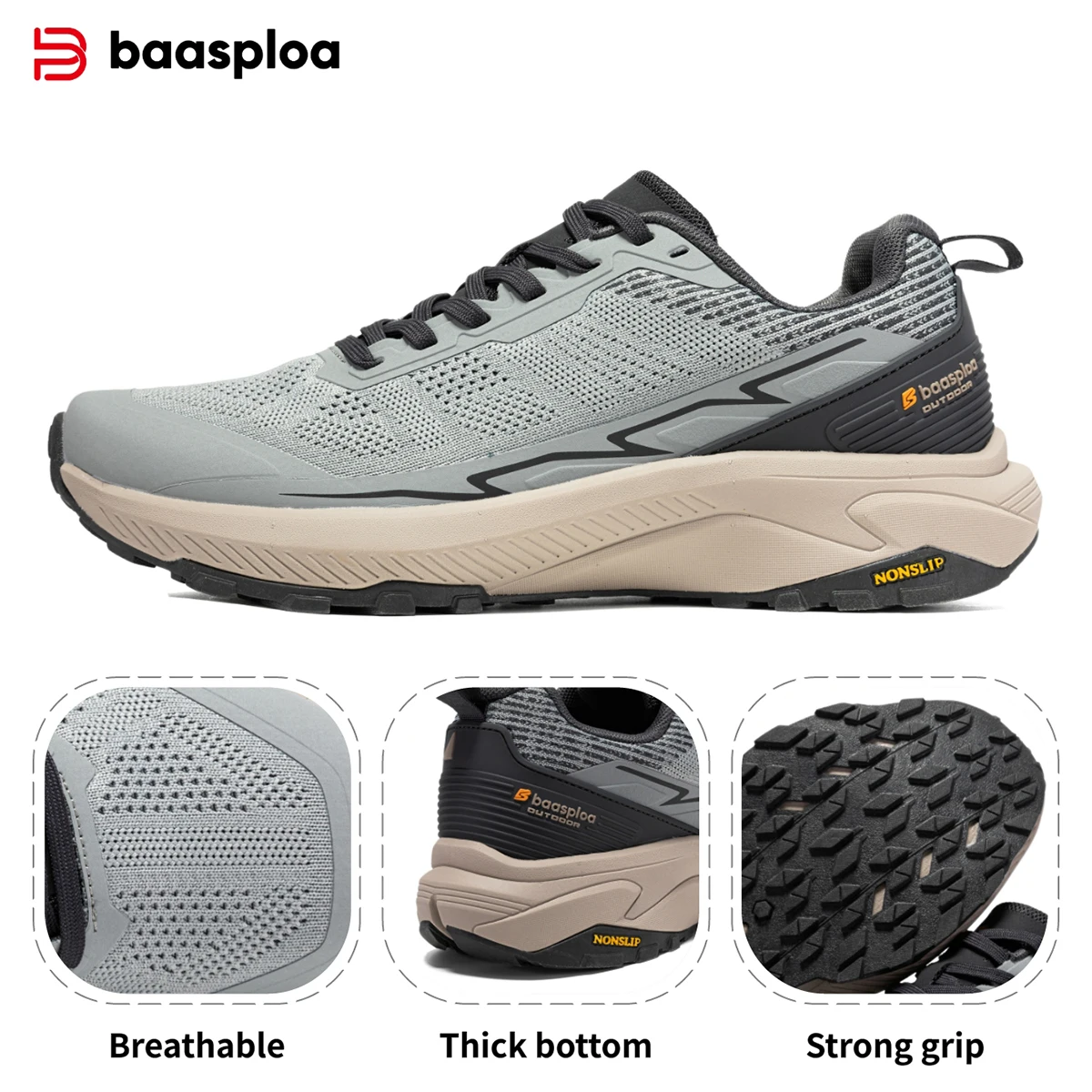 

Мужские походные кроссовки Baasploa, удобная износостойкая уличная обувь, мужские повседневные кроссовки с дышащей сеткой, обувь для скалолазания