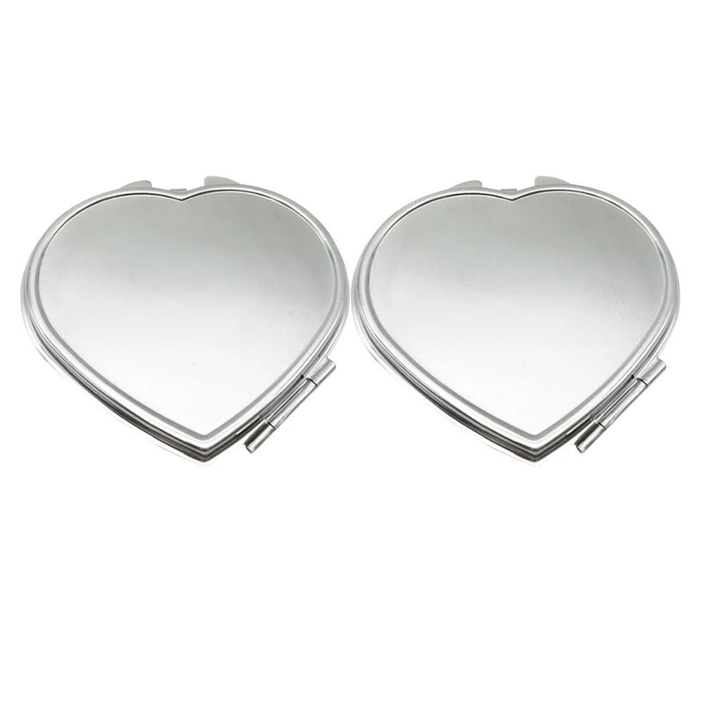قطعتان من مرآة صغيرة محمولة على شكل مكياج قابلة للطي للمحفظة، سطح معدني شفاف عالي الوضوح فضي #6