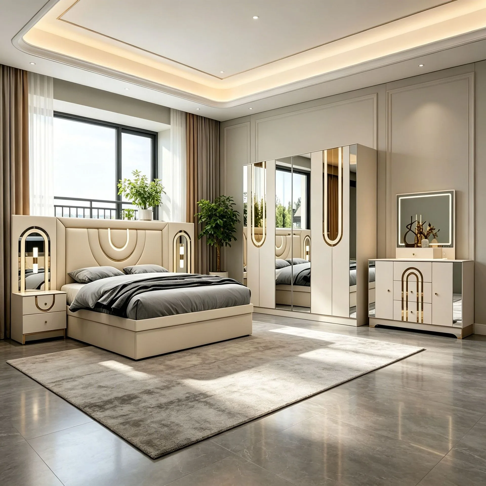 TNBKTFZ111 light luxury bedroom four-piece combination, comfortable soft bed, wardrobe, dresser, bedside table