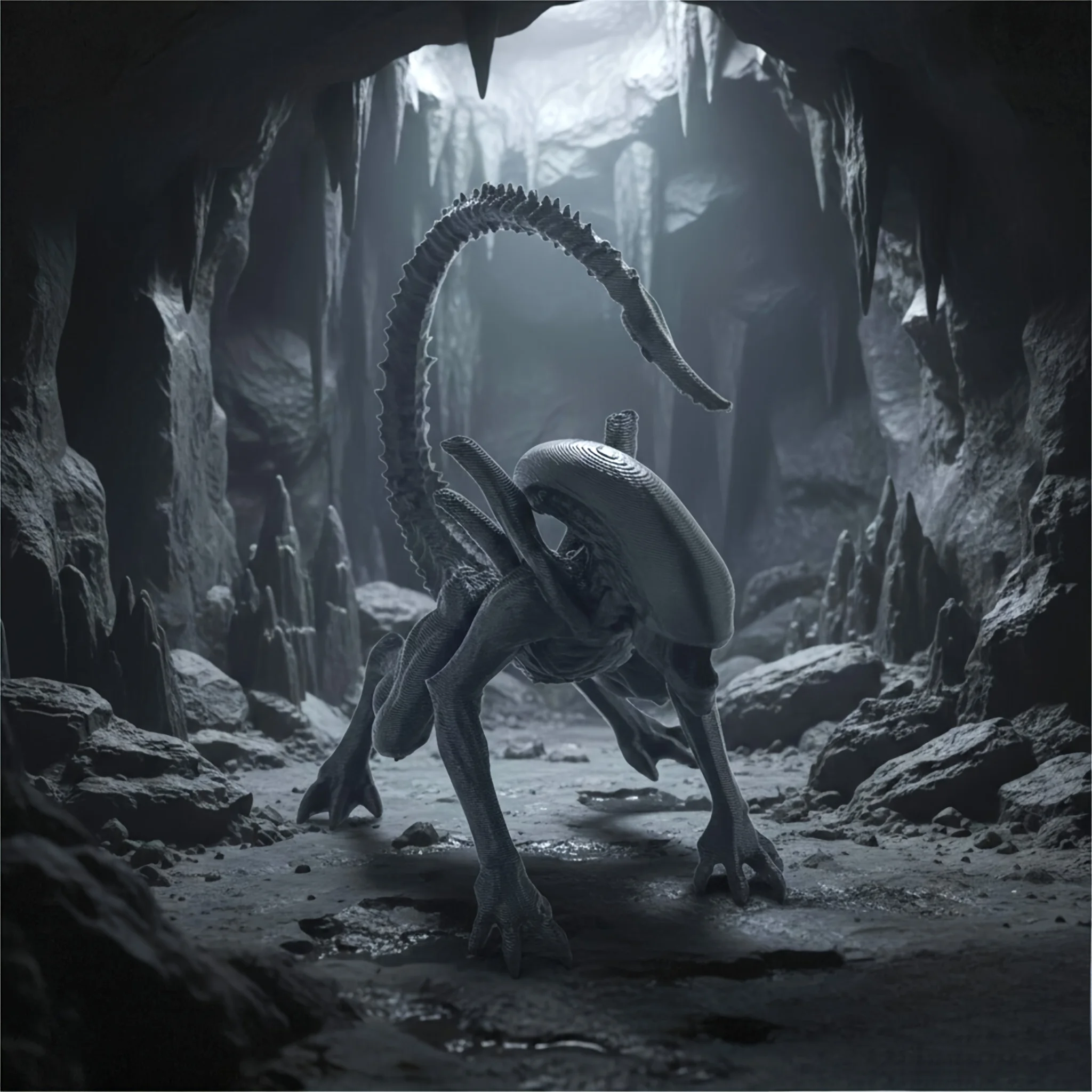 A sci-fi style black alien modeling ornaments, desktop decoration by hand, sci-fi enthusiasts collection decoration