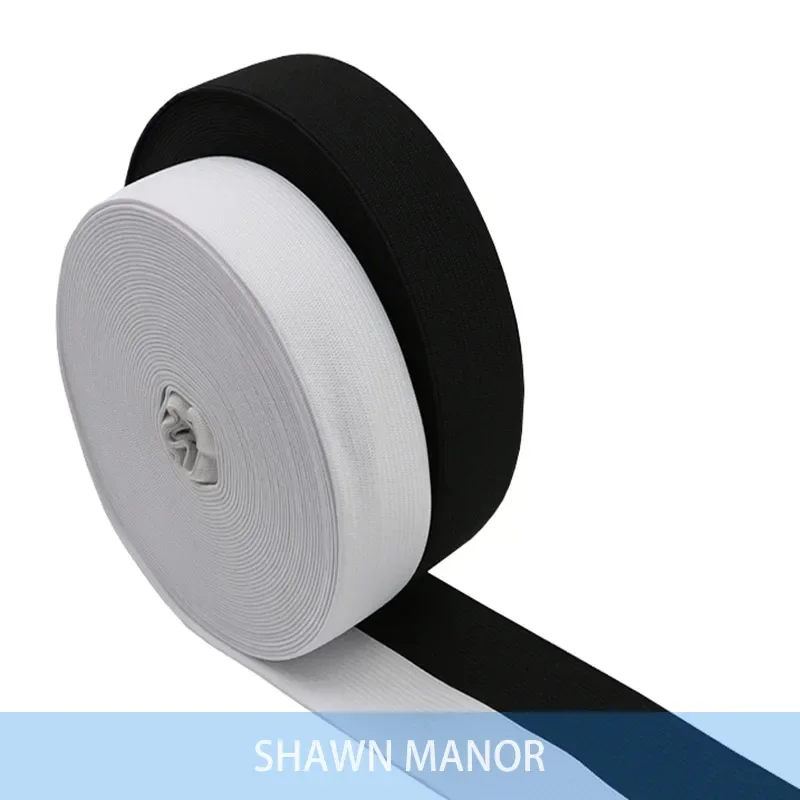 

White and Black Colored Elastic Ribbon, Polyester Knit, Baired Sewing, Elastic Webbing Band, 40Yards/Roll, Wholesale, 30mm