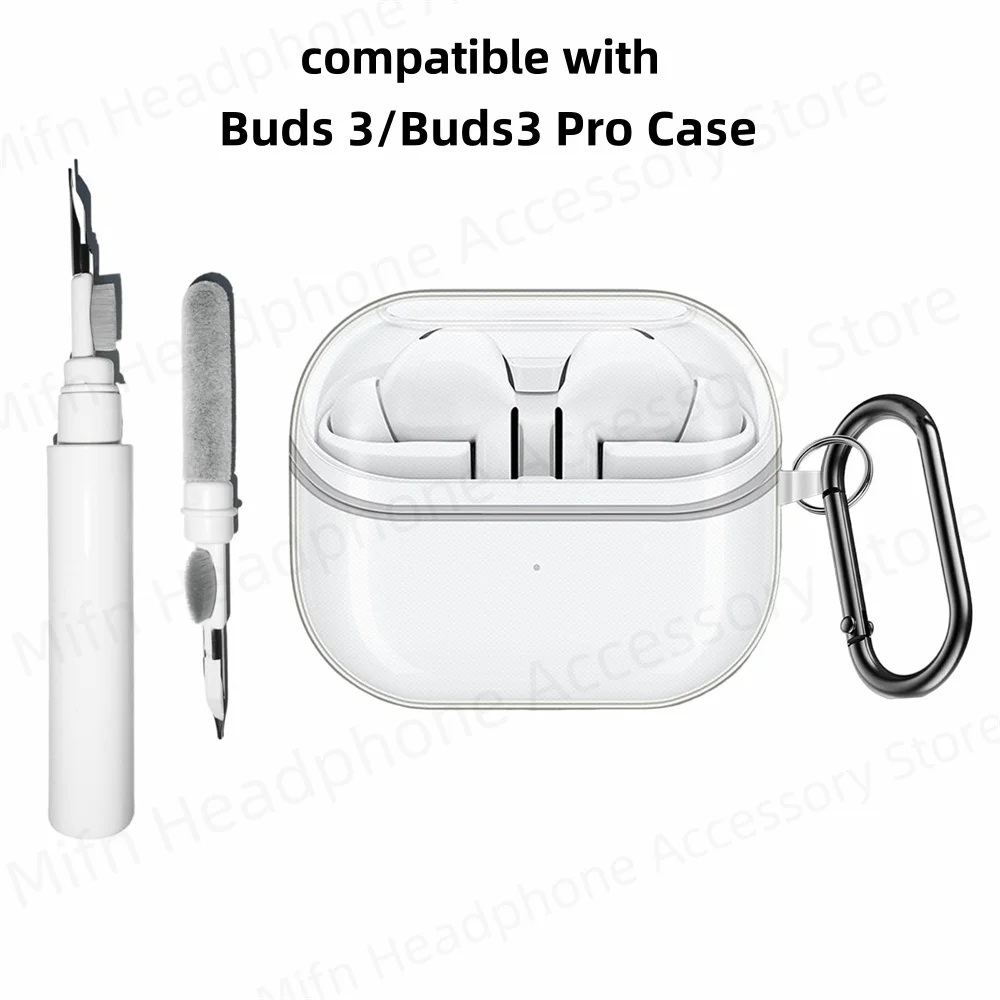 ﻿ ﻿ 2 in 1 case for Samsung Galaxy Buds 3 Pro Buds3 buzz 3 Pro Case with cleaning pen Shockproof transparent Sleeve With Hook