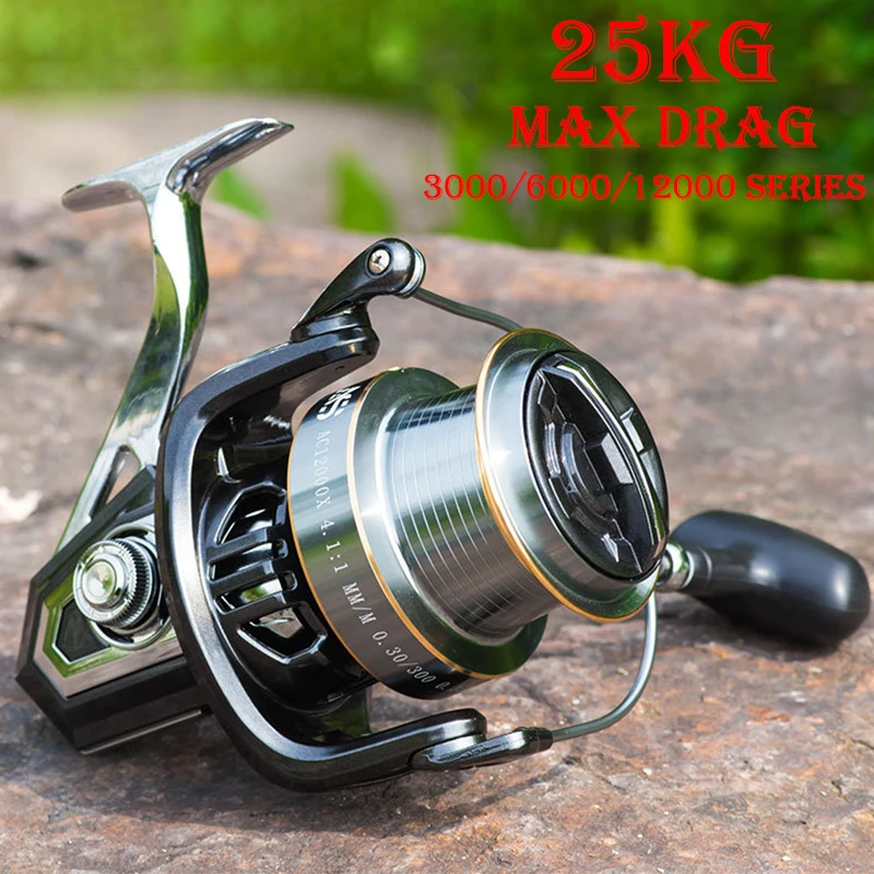 

VWVIVIDWORLD ,All Meat Fishing Reel 3000-12000 Series 5+1 BB Metal Spinning Reel Max drag 25kg Outdoor Lure Trolling Cating Reel