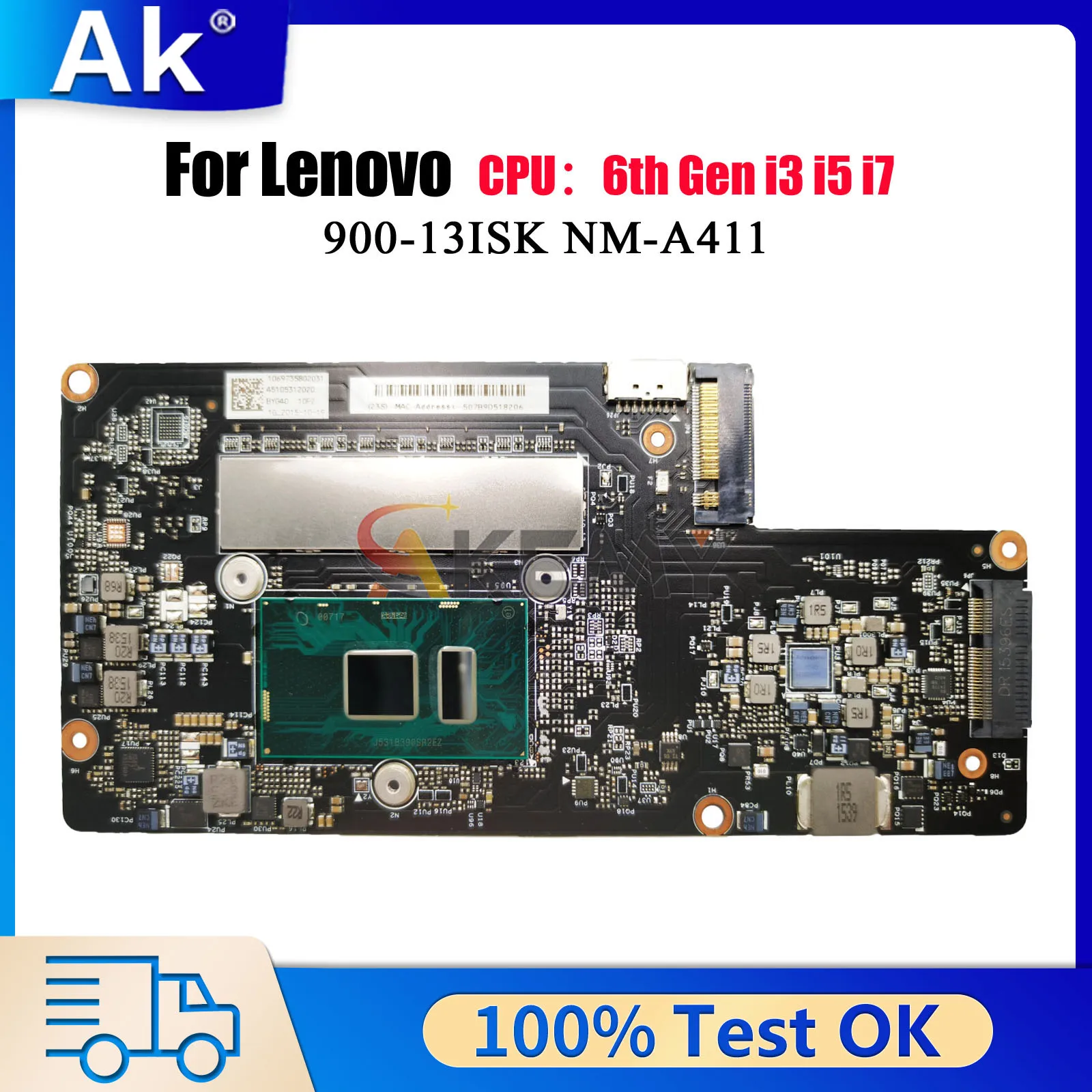

NM-A411 для Lenovo Yoga 900-13ISK с i5 i7 6-го поколения 4 ГБ 8 ГБ 16 ГБ ОЗУ, материнская плата для ноутбука, 100% протестировано, ОК