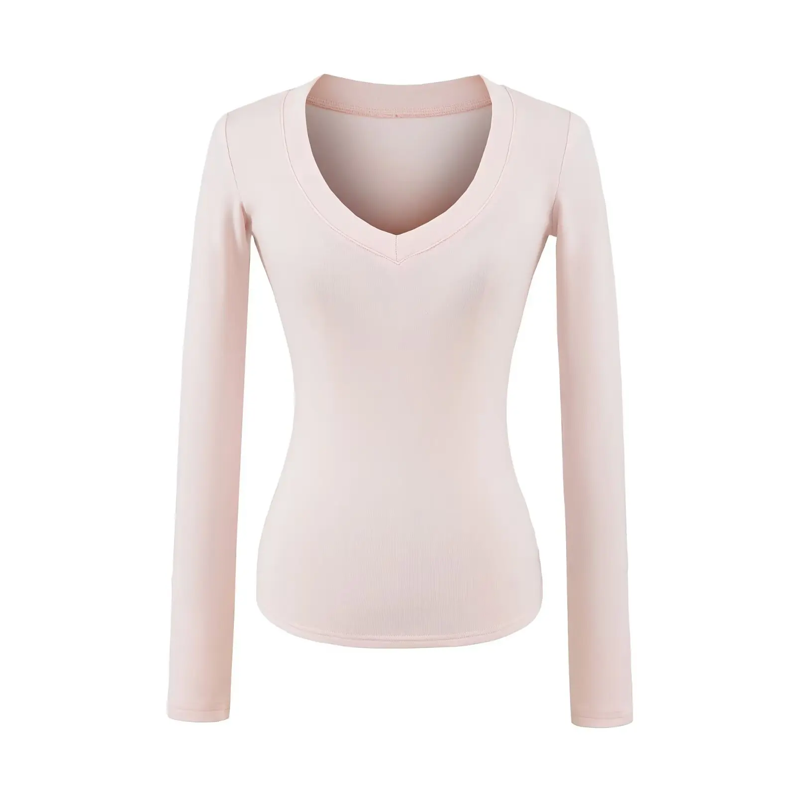 قميص نسائي طويل الأكمام بياقة على شكل V مبطن بالصوف، تصميم نحيف متعدد الاستخدامات لخريف 2024 #1