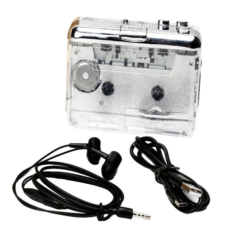 

AS98-Tape Converter Transparent Shell Cassette To MP3 Type-C Interface Cassette Player