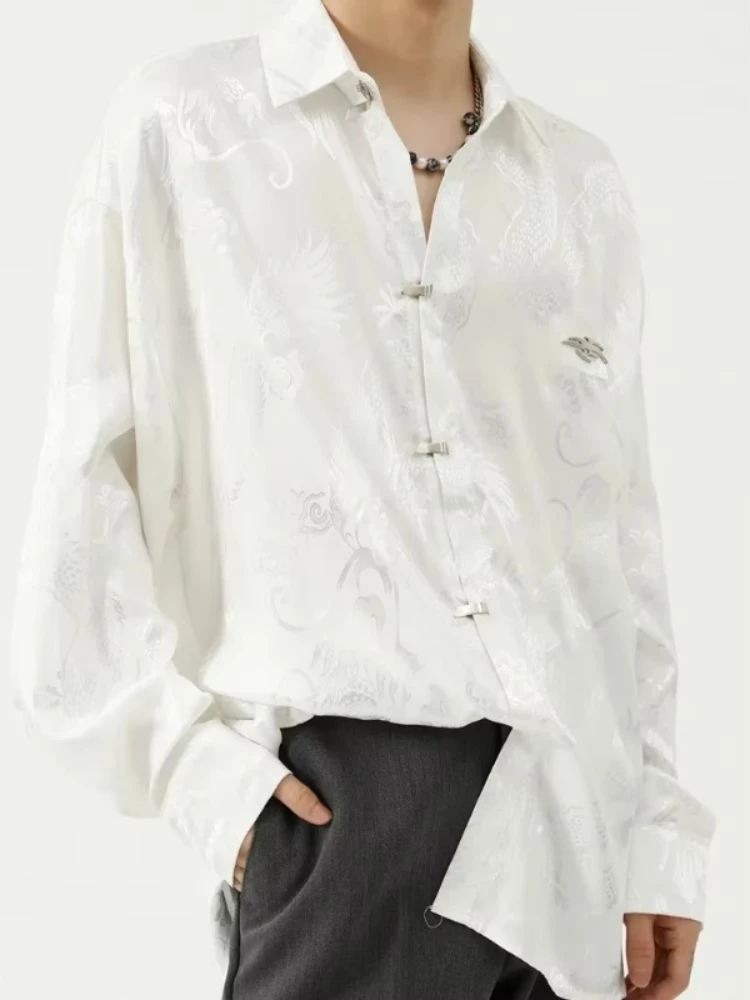 Men's Shirts New Chinese Tunic Dragon-pattern Print Long-sleeved Casual Loose Handsome Single Breasted High Street Harajuku Chic