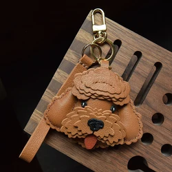 Handmade Genuine Leather Bag Charm Teddy Bear Key Chain Puppies and Dogs Little Poodle Key Ring with Gift Box