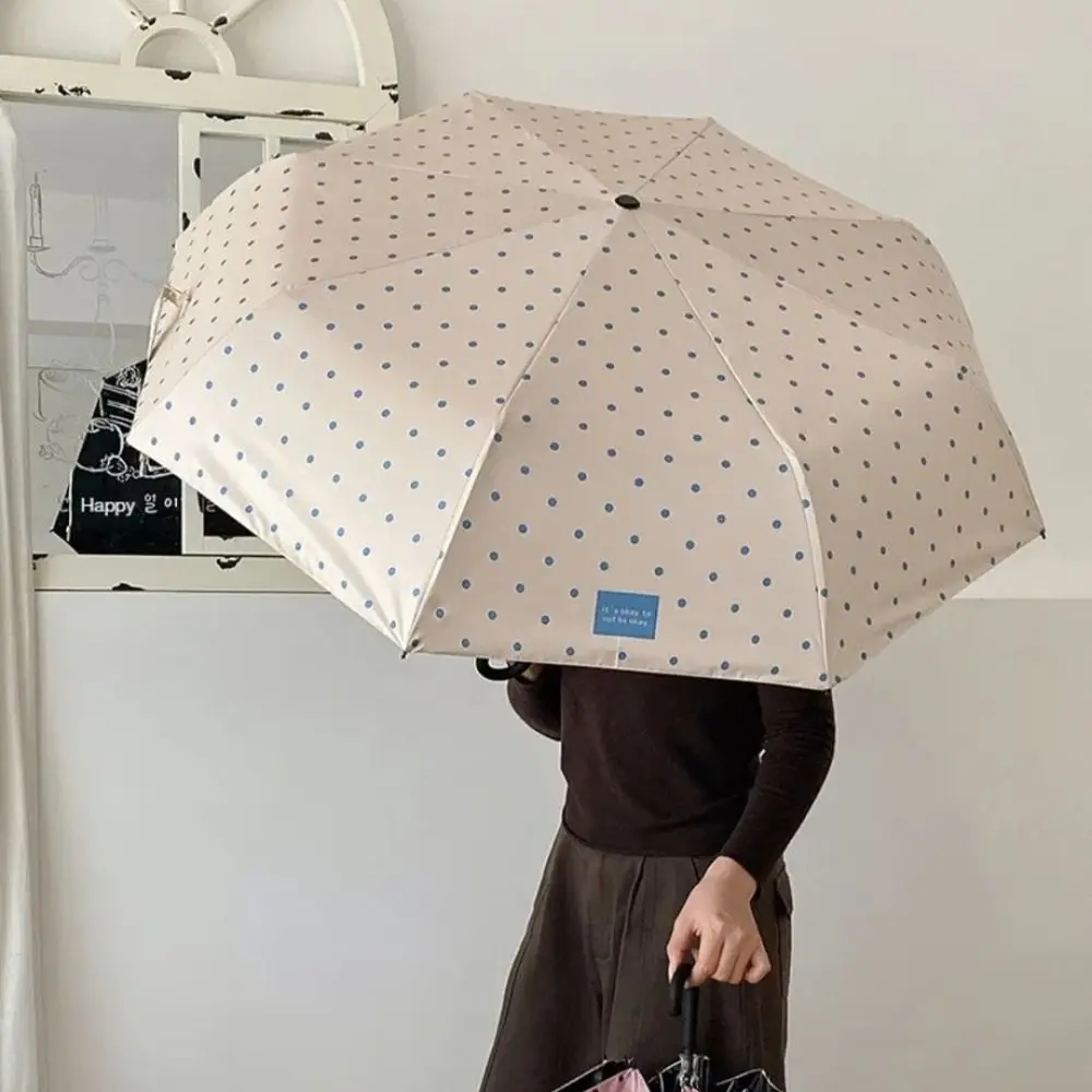 UV Protection Polka Dot Folding Umbrella Compact Portable Lightweight Sun Rain Umbrella Beach Travel Outdoor Umbrella Daily Use