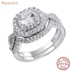 Newshe 2Pcs Wedding Ring Set for Women Genuine 925 Sterling Silver 1.8Ct Round Cut AAAAA CZ Jewelry Size 4-13