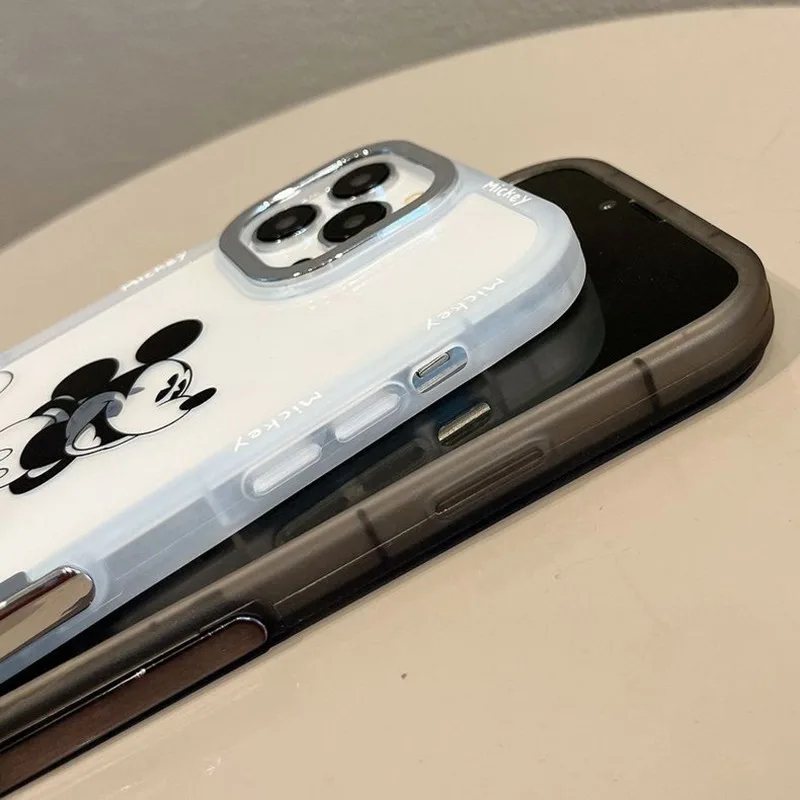디즈니 미키 마우스 휴대폰 케이스, 아이폰 15, 14, 13 프로 맥스, 12, 11 용, 보이지 않는 브래킷 포함, 부드러운 애니메이션 커버, 휴대폰 보호 쉘