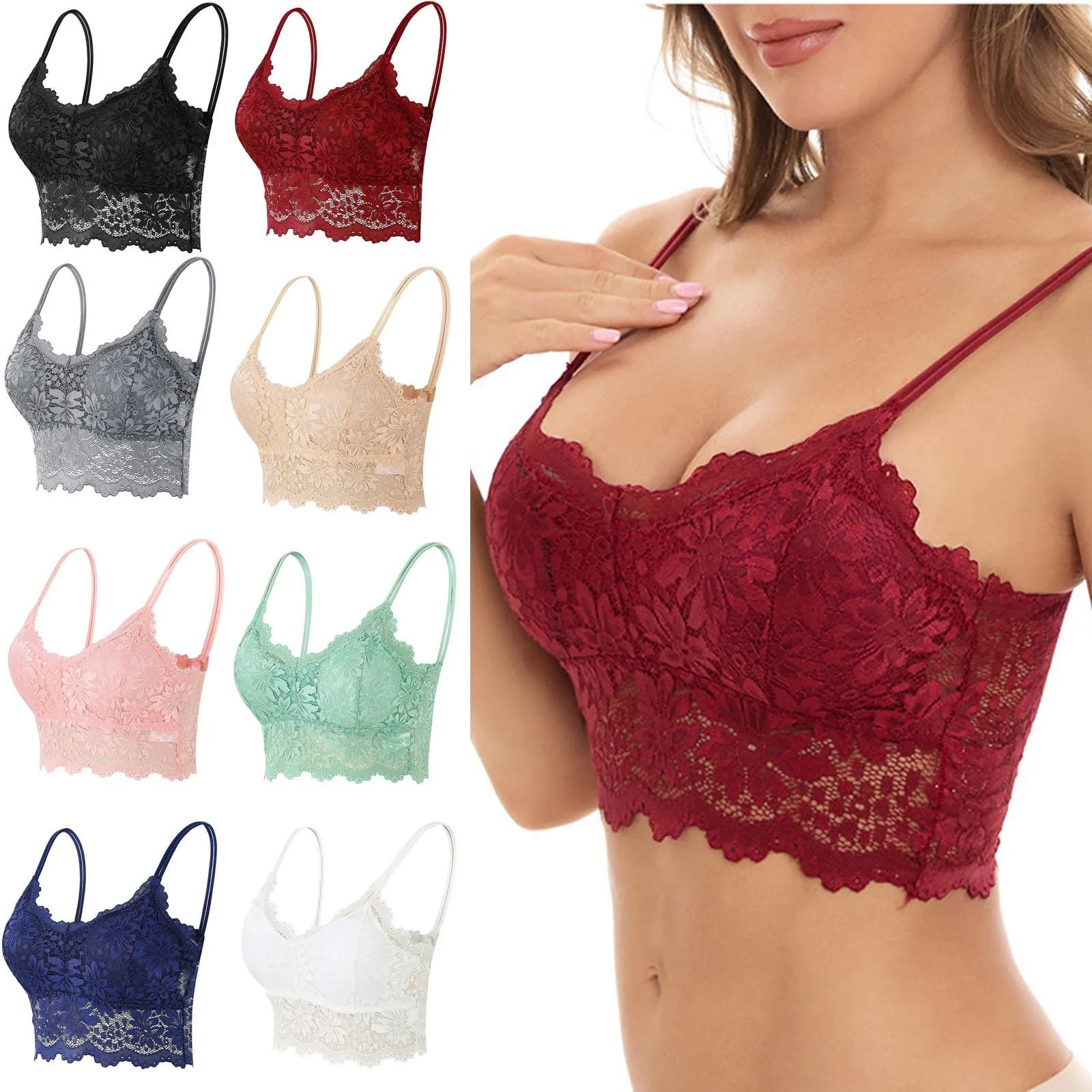 

New Women Lace Bras Top Comfortable Bralette Solid Color Sexy Underwear Vest Female Hollow Out Wireless Lingerie Seamless Bra