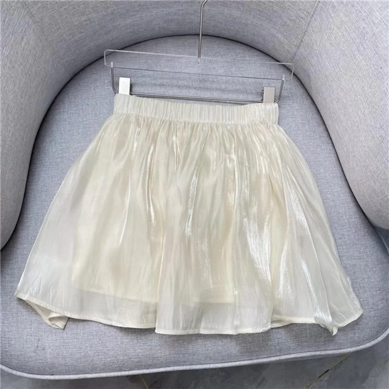 Mini Skirts Women Minimalist Pure Sweet Sexy Folds Design Trendy Korean Style Daily All-match Elastic Wasit Faldas Ladies Summer