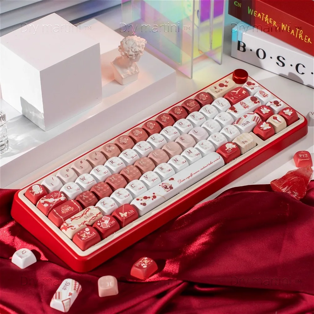 

Rose Themed PBT Dye-Sublimation Keycap Set for 61 68 75 87 98 100 Keys Mechanical Keyboard, Custom Aesthetic Cherry MX Artisan