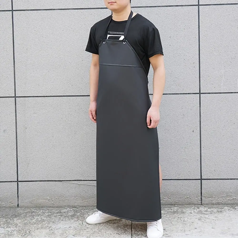 Durable PU Leather Kitchen Apron Waterproof Oil-proof Work Apron Black Green Aquatic Butchery Food Apron Farmers Market