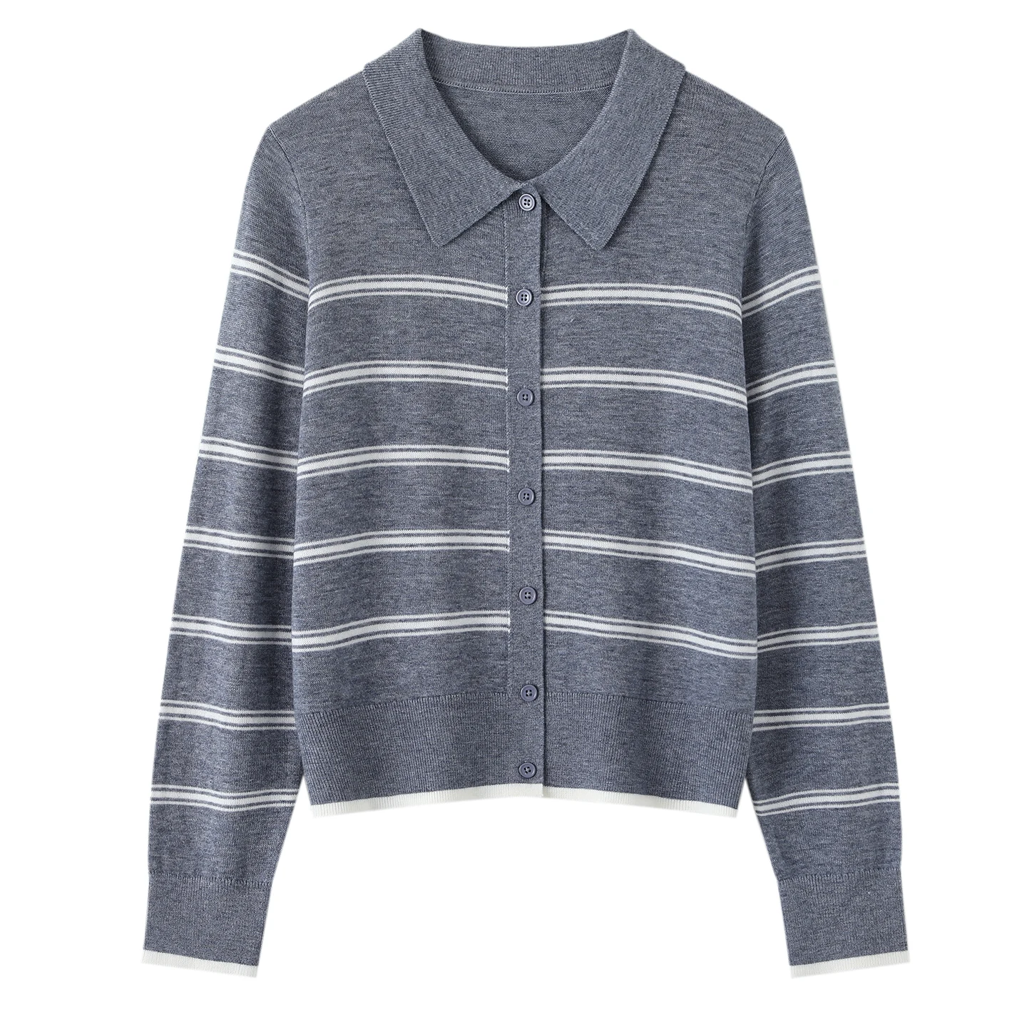 Autumn Winter New Worsted Wool Jacket Women's Turndown Collar Striped Buttons Cardigan Long-Sleeved Knitted Casual Warm Sweater