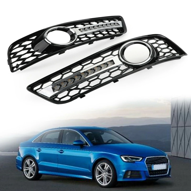 1 Pair Front Bumper LED Fog Light Grill Lamp Trim For Audi A3 2008-2013  8P0807682J / 8P0807681AA