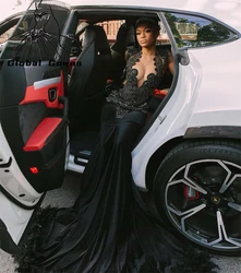 Black O Neck Bead Crystal Long Prom Dresses 2026 Birthday Luxury Dress Feathers Formal Gown Tassel Celebrity Dress Customized