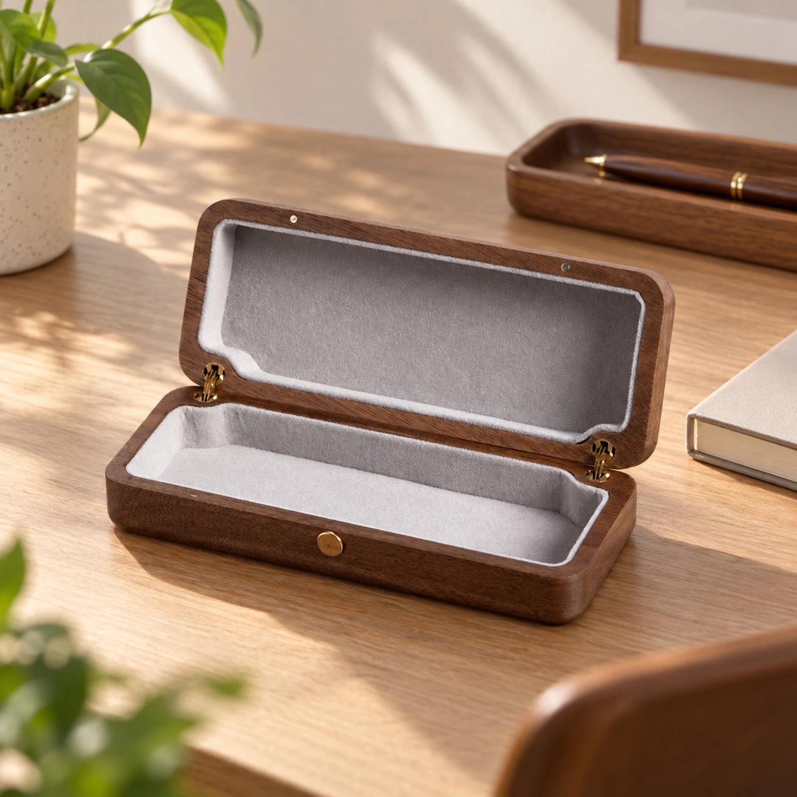 Walnut Glasses Case with Hinged Lid Long-Lasting Walnut Wood Glasses Case Sturdy Elegant for Travel, Vehicle