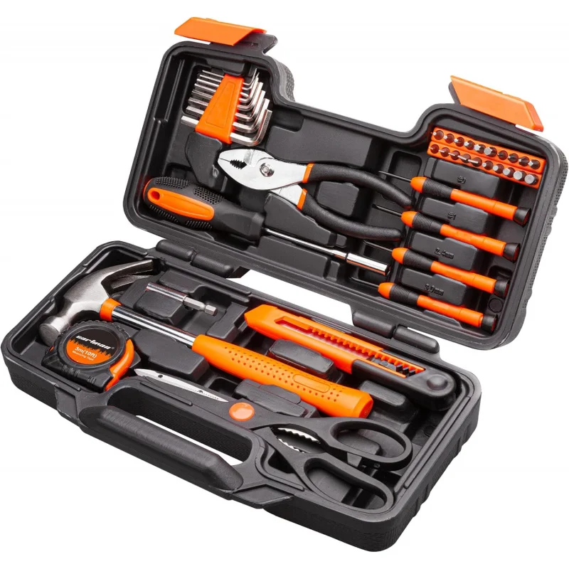 39 Piece Tool Set General Household Hand Kit with Plastic Toolbox Storage Case Orange