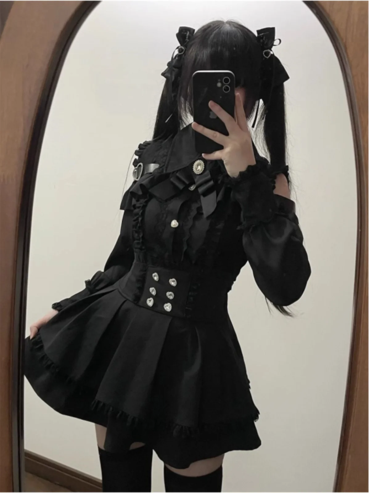 Dark Romantic Shoulder Bared Shirt And Half Skirt Set Spring Autumn Japanese School Uniform Style Two Piece Set for Young Girls