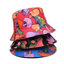 2024 Spring/Summer Fashion Sun-proof Hat Reversible Mushroom Print Bucket Hat Big Brim Unisex Outdoor Fisherman Cap