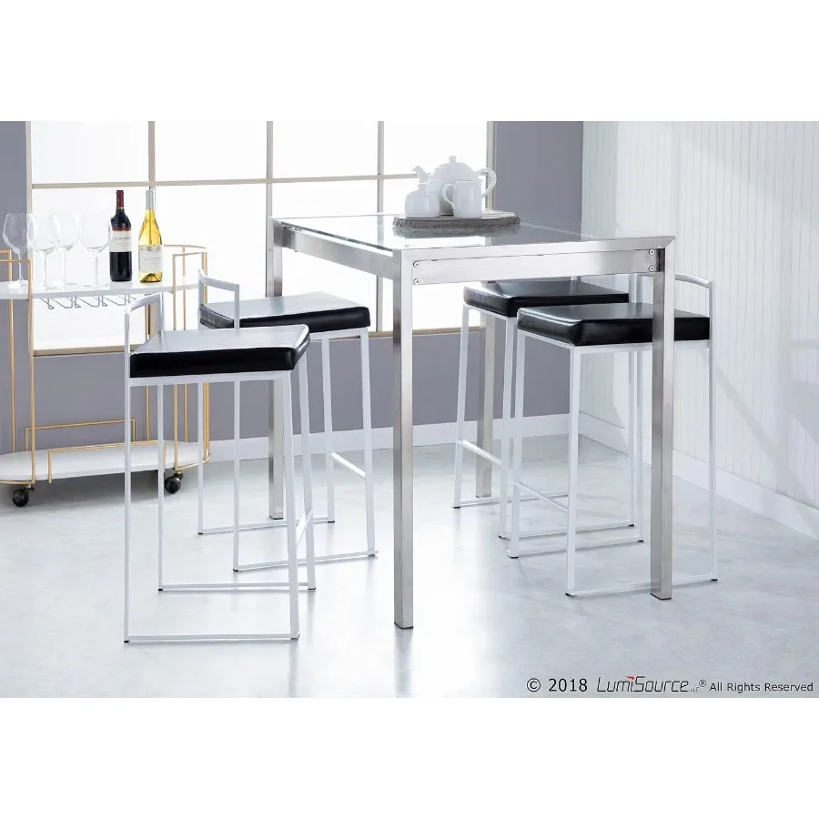 Kitchen counter stools in white metal, stackable design for space-saving, counter height chairs ideal for kitchen islands and b