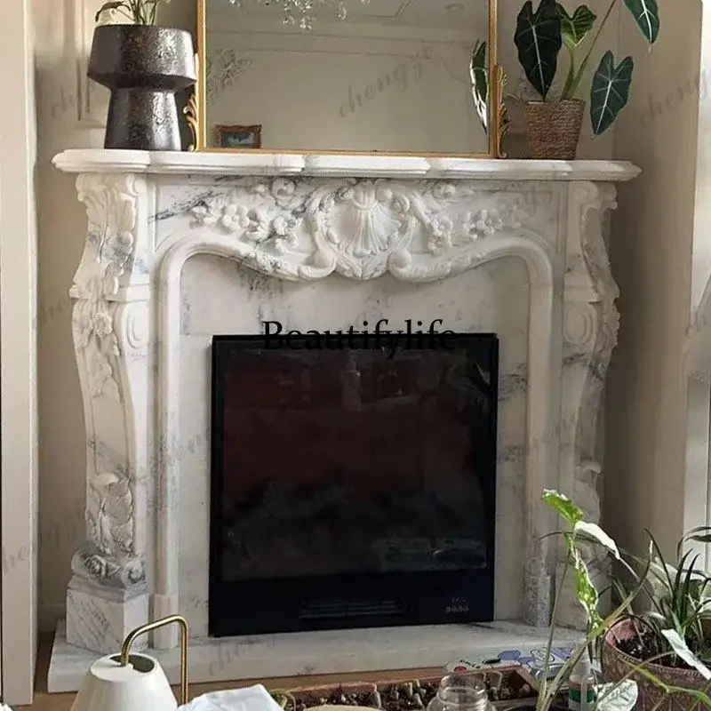 B178 Marble fireplace stone carving European white marble decorative relief natural stone fireplace