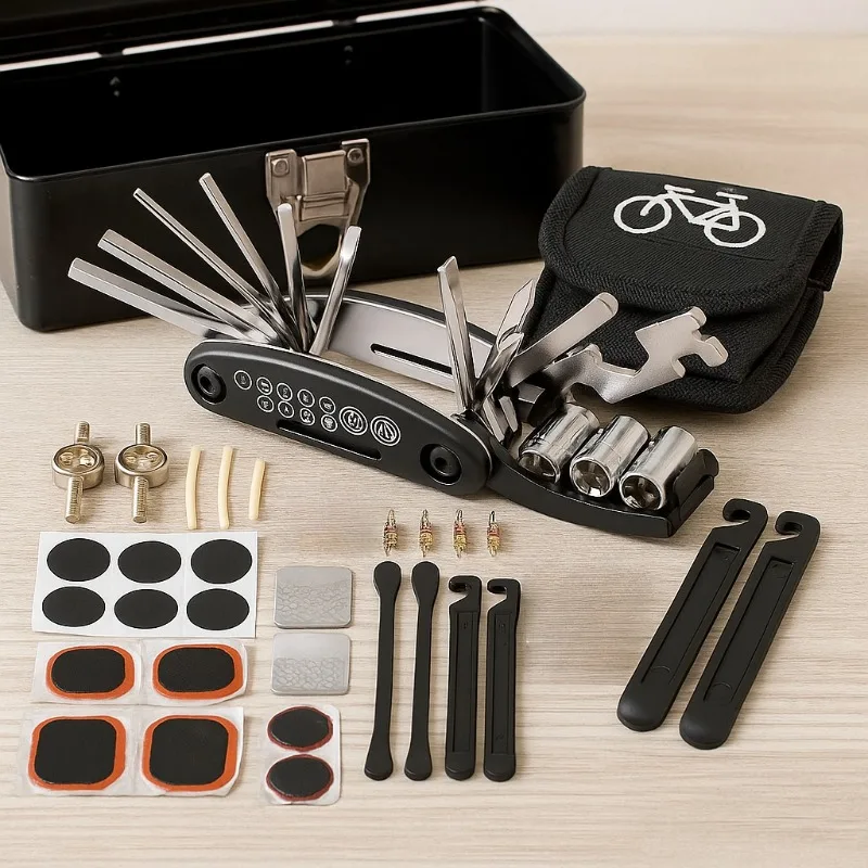 

Набор инструментов для ремонта горного велосипеда, портативный многофункциональный набор инструментов с набором заплат для насоса для шин, аксессуары для дорожных авто велосипедов