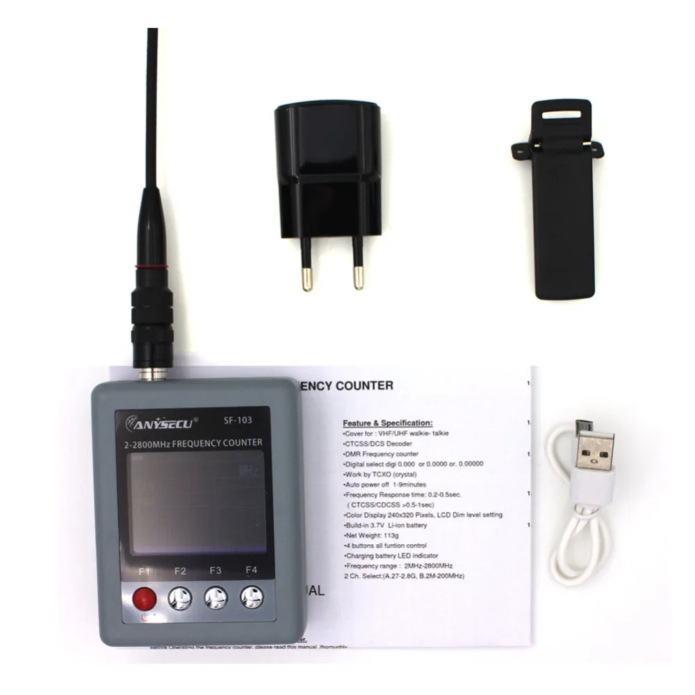 Anysec- contador de frecuencia de SF-103 2MHz-2800MHz, medidor de frecuencia CTCSS/DCS 2Gen para DMR y transceptor de Radio bidireccional portátil analógico