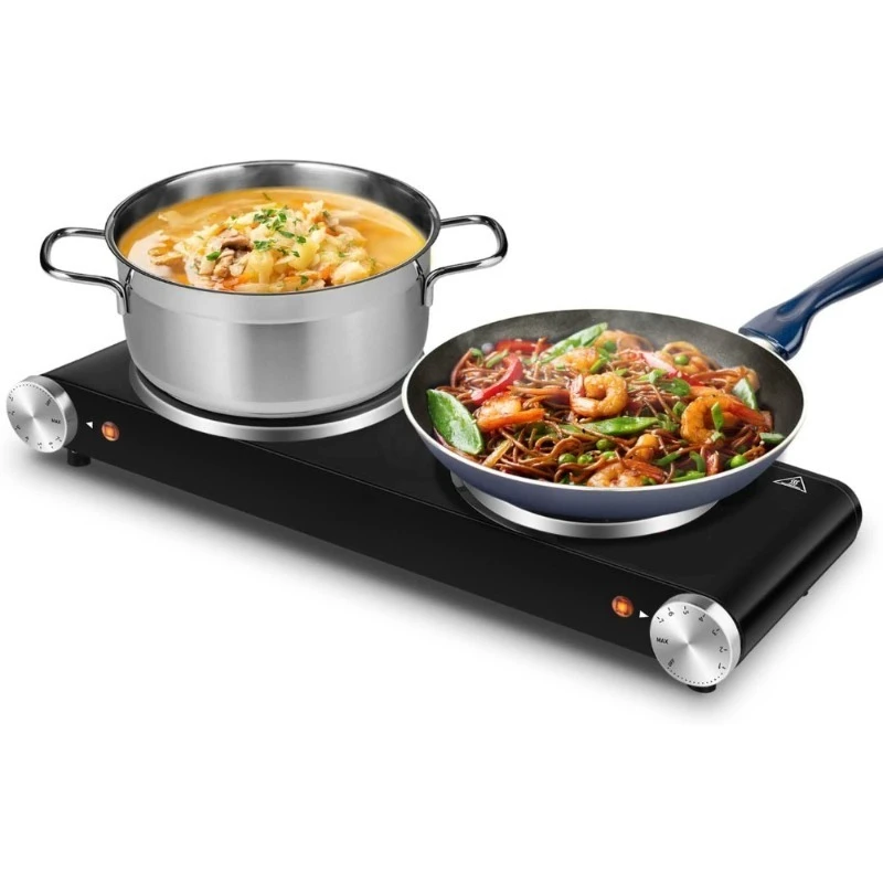 

Портативная электрическая двухконфорочная плита 1800 Вт, настольная, с чугунной поверхностью, 7 регулируемых температурных режимов