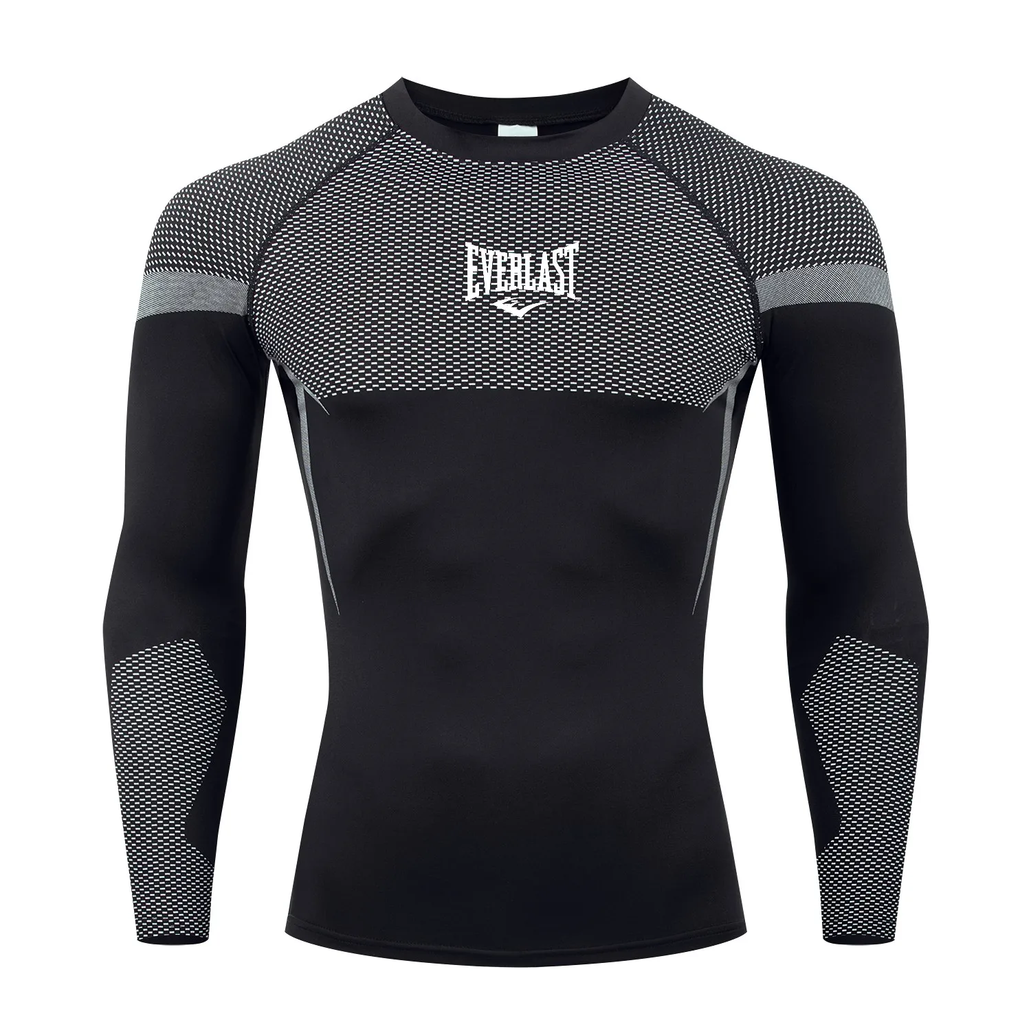 EVERRAST-2025 new men's long sleeved fitness set running T-shirt, casual, breathing, short sleeved, sports, jogging, gym