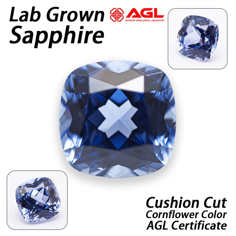 

Lab Grown Sapphire Cushion Cut Cornflower Color Gemstone DIY Advanced Jewelry Making Inlay Ring Necklace Selectable Certificate