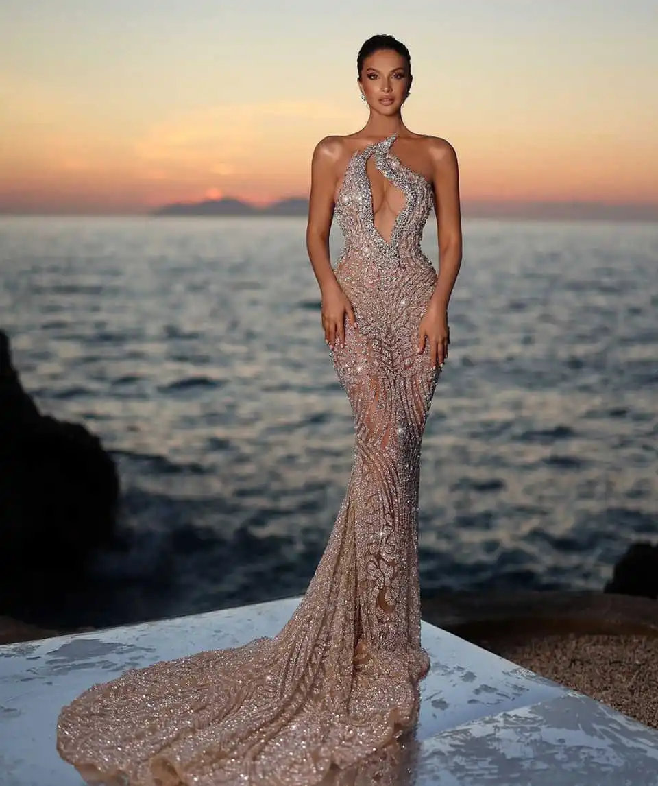 Luxury Mermaid Wedding Dresses Shiny Paillette Beading Lace Bridal Gown Sexy Backless Court Train Vestido De Noiva Customized