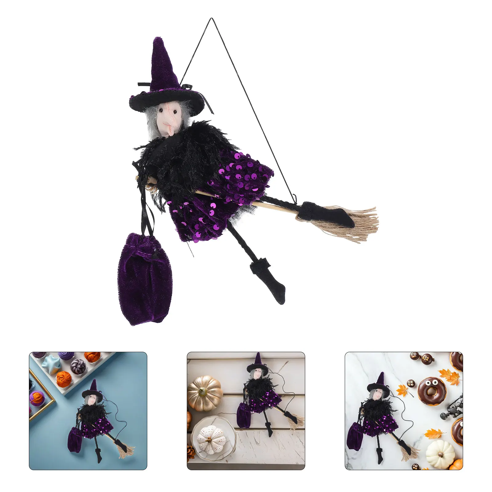 

Witch Hanging Decorations Halloween Statue Scary Flying Haunted Props Figures Display Kitchen for Party