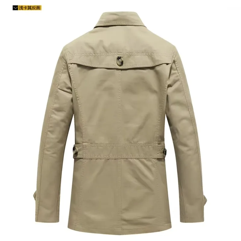 Men's Spring Autumn Casual Cotton Trench Coat Male Fashion Lapel Single-breasted Mid-long Overcoat Business Windbreaker