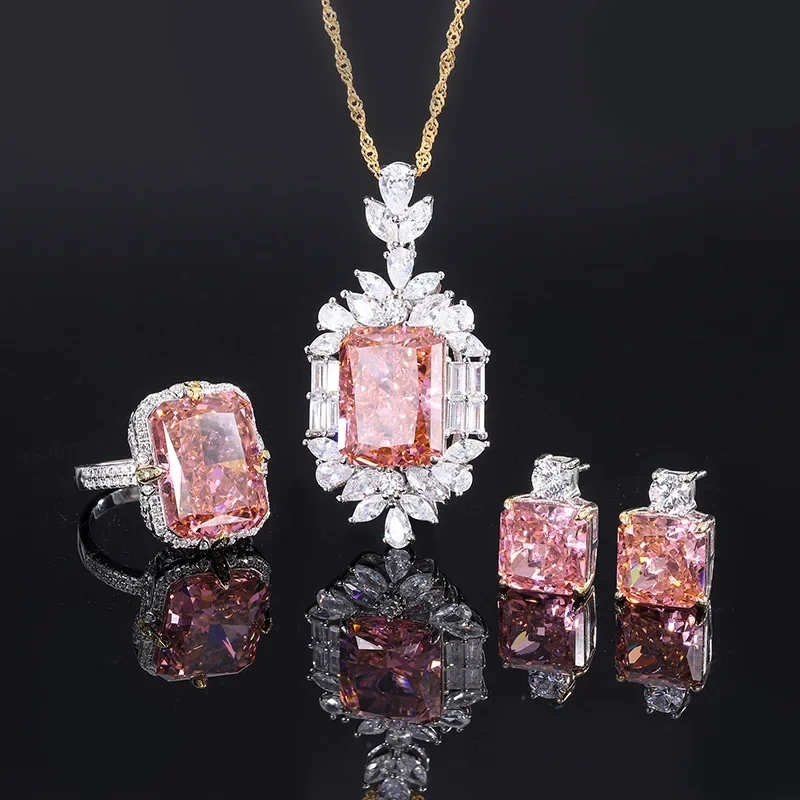 18K Gold Inlaid with PT950 Platinum Popular High Carbon Diamond Padparadscha Luxury Set 12*1610*10