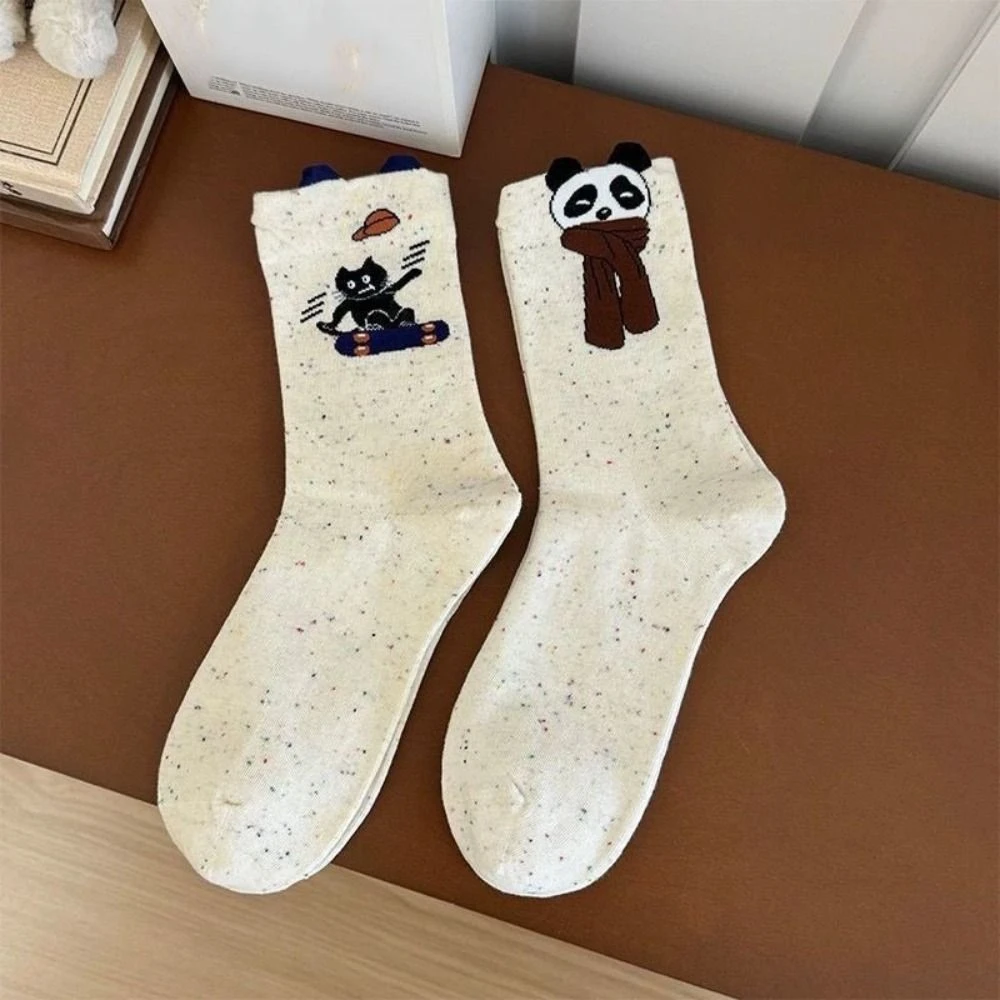 4Pairs Breathable Dot Cartoon Dog Short Socks Panda Funny Mid-calf Socks Hosiery Stockings Soft Tube Socks Running