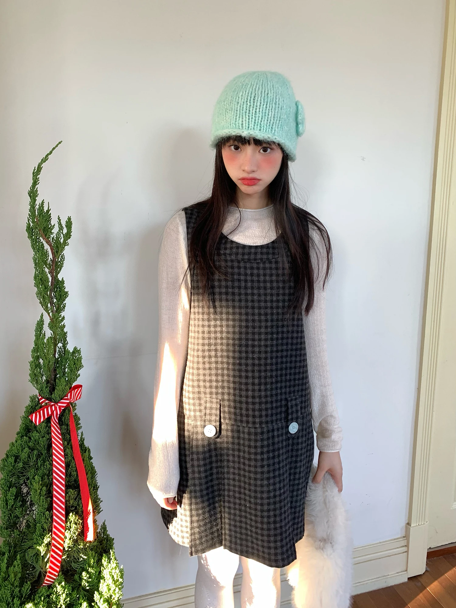 

Женская шерстяная жилетка Hey an Nai Nai в стиле ретро, милая юбка миди А-силуэта с высокой талией из смесового полиэстера, повседневная