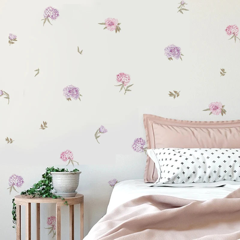 Flowers Plants Wall Stickers For Living Rooms Girls Bedroom Background Wall Decoration Self-adhesive Vinyl Sticker Wallpapers