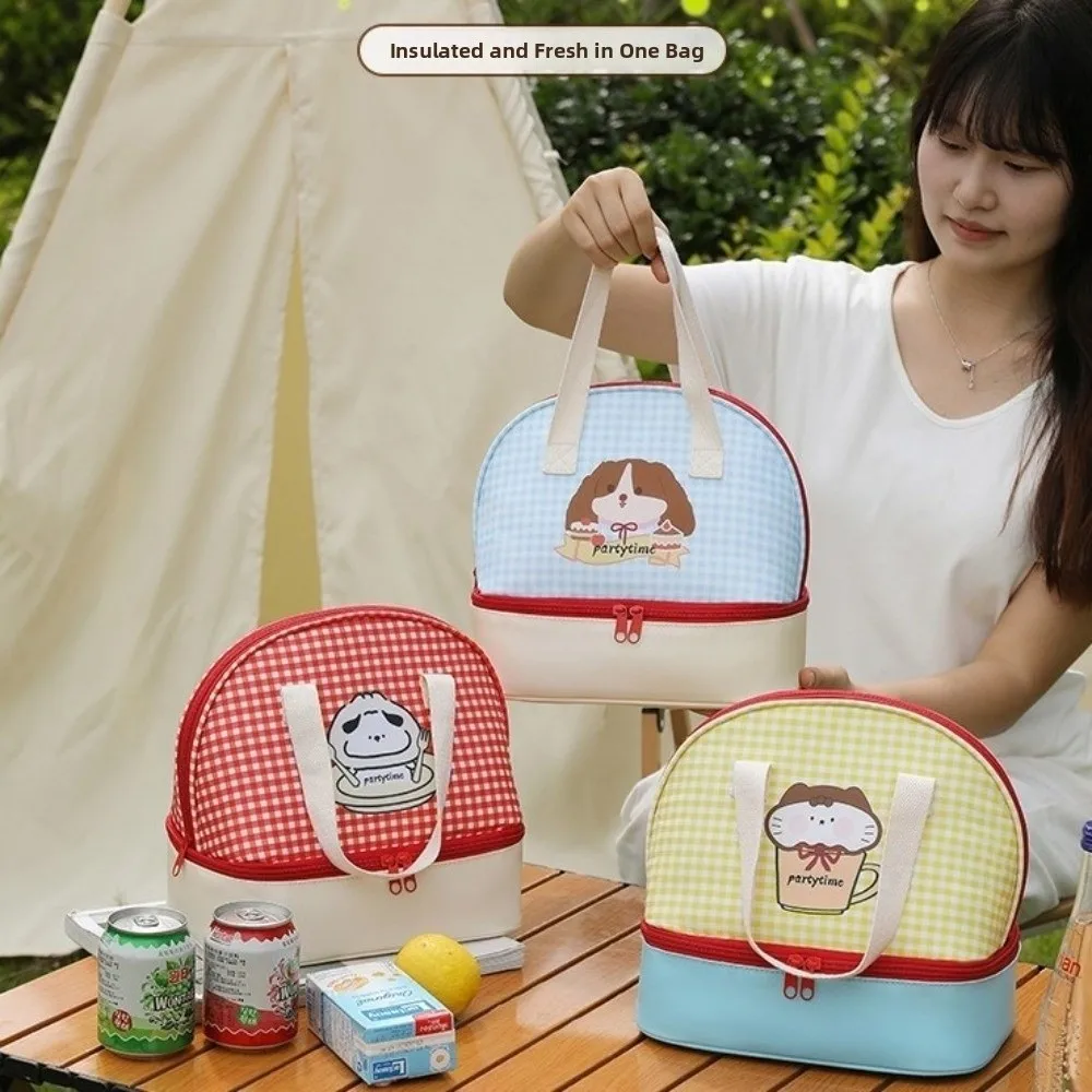 더블 레이어 만화 점심 가방 절연 열 대용량 피크닉 가방 누출 방지 경량 절연 토트 백