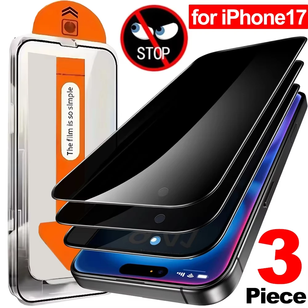 3Pcs Anti Spy Tempered Glass Screen Protectors for IPhone 17 16 15 14 13 12 11Pro Max 17Air Private Film with Installation Frame