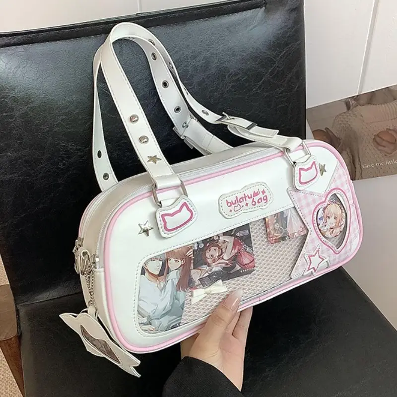 JIAERDI Harajuku Ita Bag Transpaent Display Shoulder Bags Women Sweet Cute PU Underarm Bag Female Elegant Tote Bag Bolso Mujer