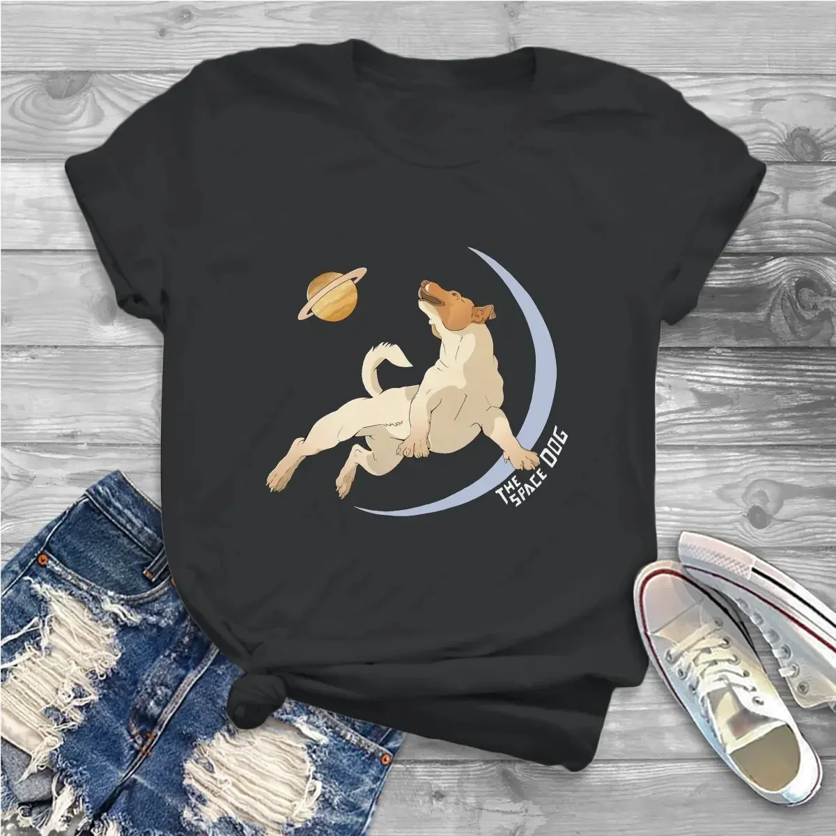 100% Cotton t shirt Laika Flying To The Sky T-Shirt Men  Plus Size Fashion O-Neck Casual Streetwear Vintage Oversized Tees